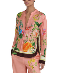 Reiss Reiss Milos Tropical Scarf Print Half Button Shirt
