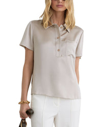 Reiss Reiss Polly Silk Half Button Short Sleeve Shirt