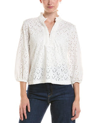 Nic & Zoe Petite Knit Eyelet Ruffle Neck Top