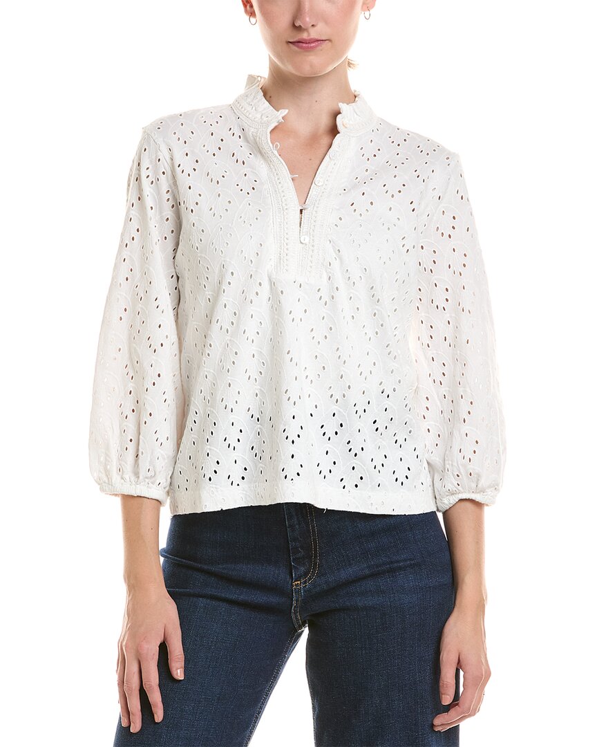 Nic & Zoe Petite Knit Eyelet Ruffle Neck Top