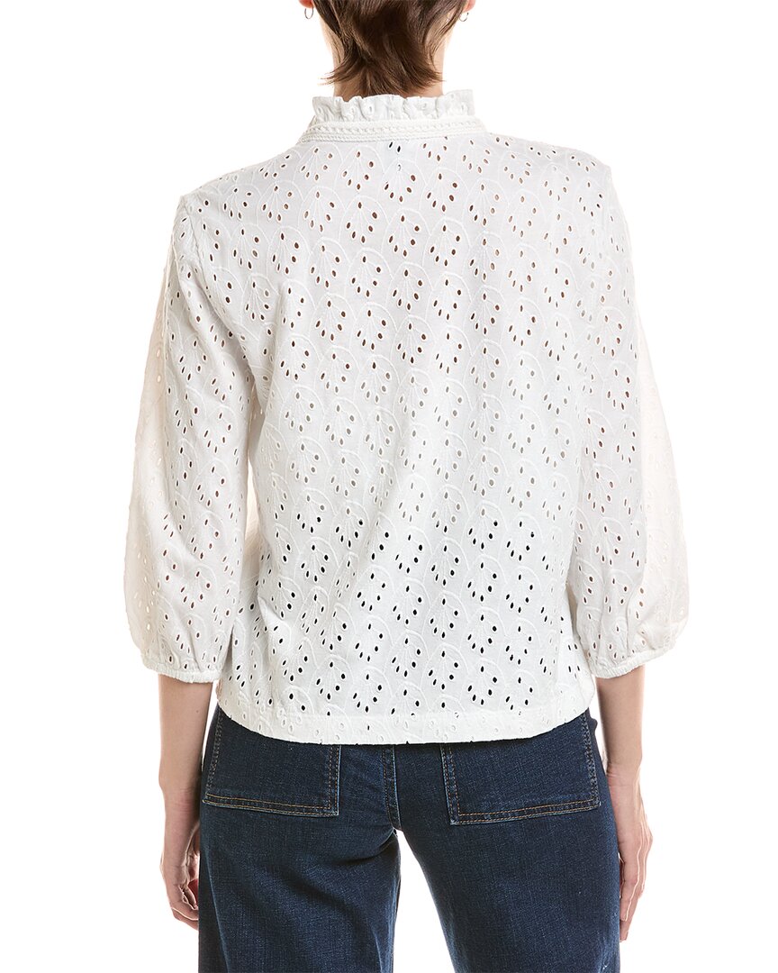 Nic & Zoe Petite Knit Eyelet Ruffle Neck Top
