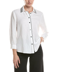 Nic & Zoe Stripe Trim Linen-Blend Shirt