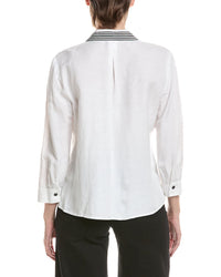 Nic & Zoe Stripe Trim Linen-Blend Shirt