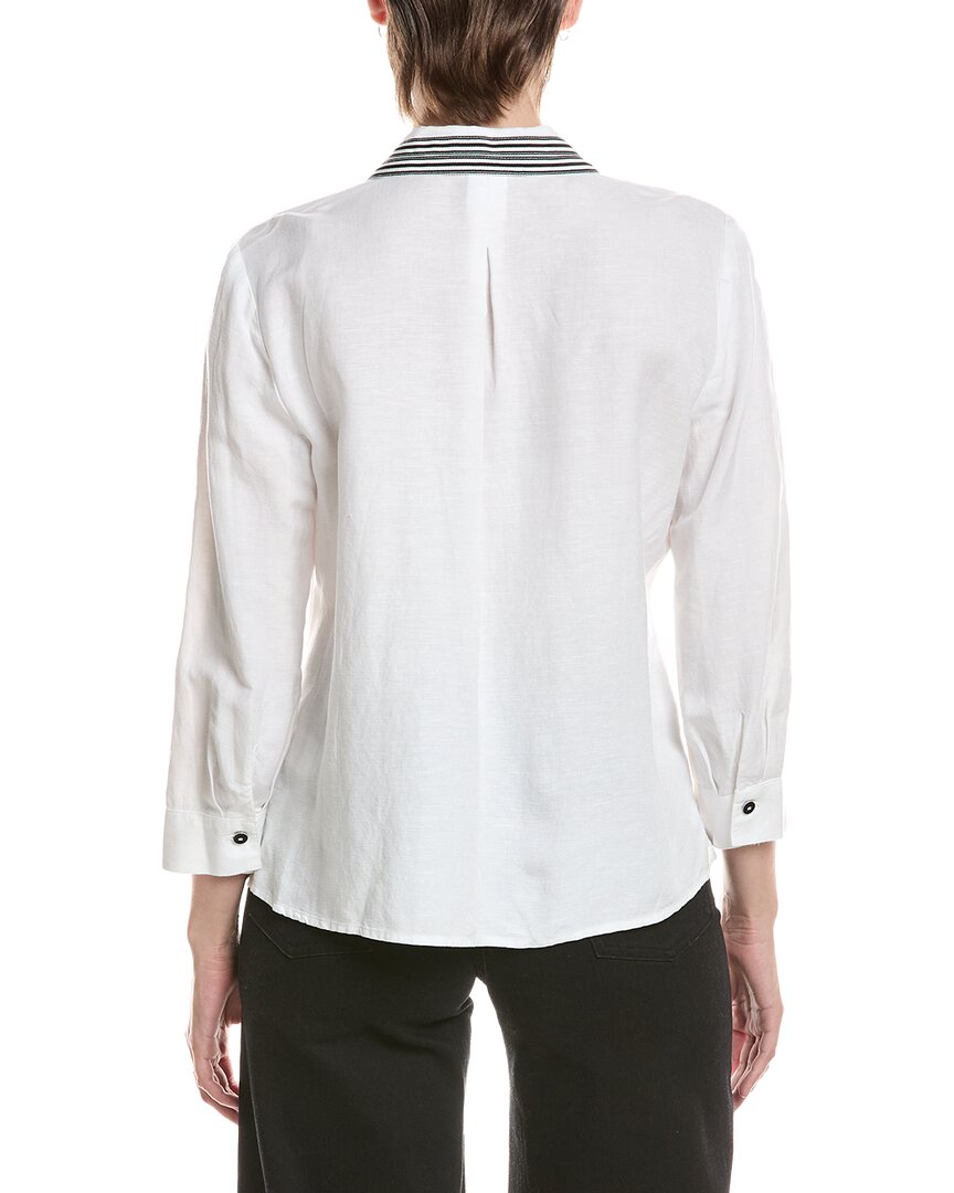 Nic & Zoe Stripe Trim Linen-Blend Shirt