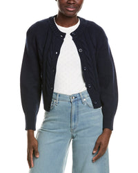 Neiman Marcus Crop Wool & Cashmere-Blend Cardigan