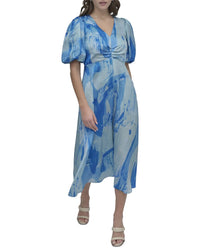 DKNY Dkny V-Neck Printed Scarf Twill Dress