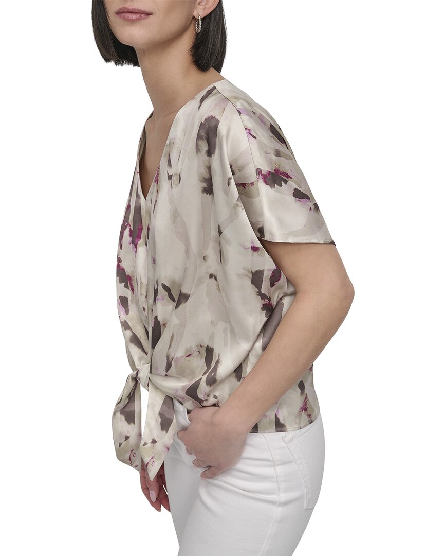 DKNY Dkny Tie-Front Scarf Twill Top