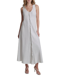 DKNY Dkny V-Neck Fray Seam Linen Dress