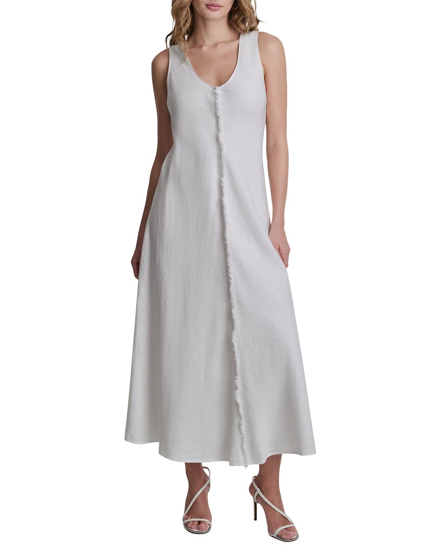 DKNY Dkny V-Neck Fray Seam Linen Dress