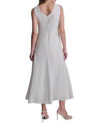 DKNY Dkny V-Neck Fray Seam Linen Dress