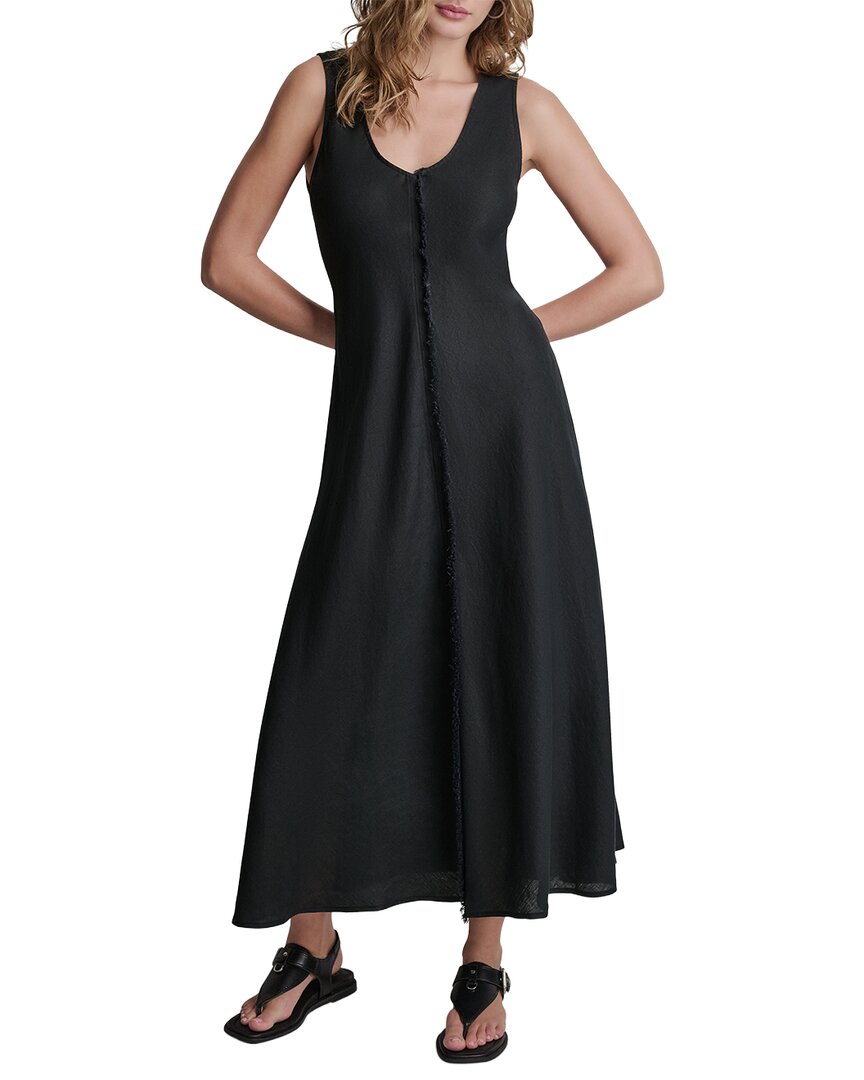 DKNY Dkny V-Neck Fray Seam Linen Dress