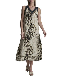 DKNY Dkny V-Neck Printed Linen Dress