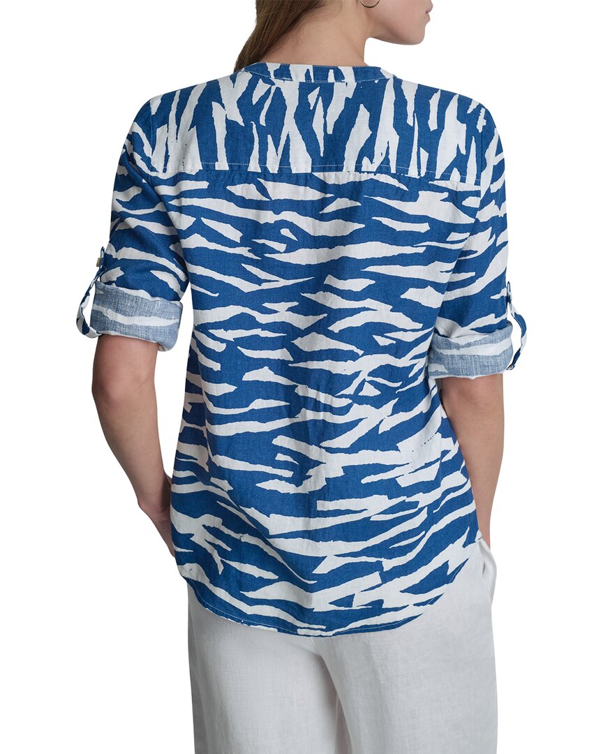 DKNY Dkny Printed Linen Roll Tab Shirt