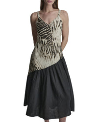 DKNY Dkny V-Neck Printed Panel Linen Dress