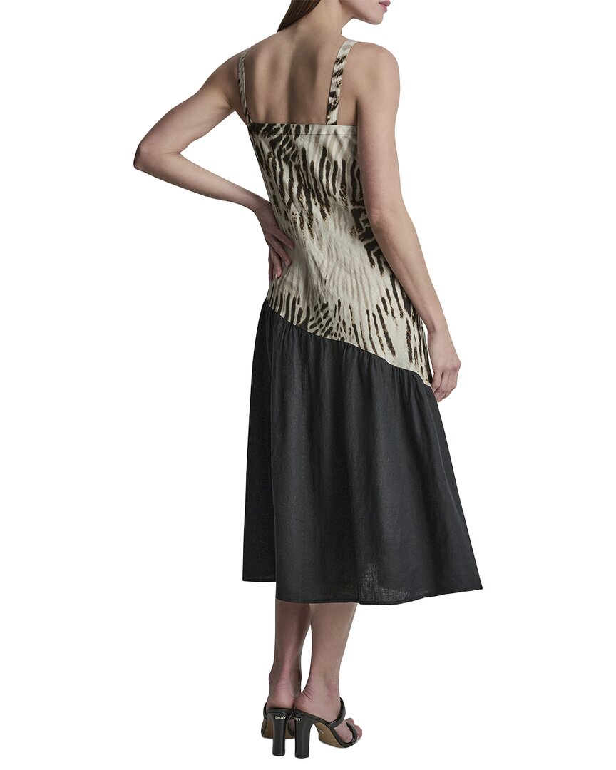 DKNY Dkny V-Neck Printed Panel Linen Dress