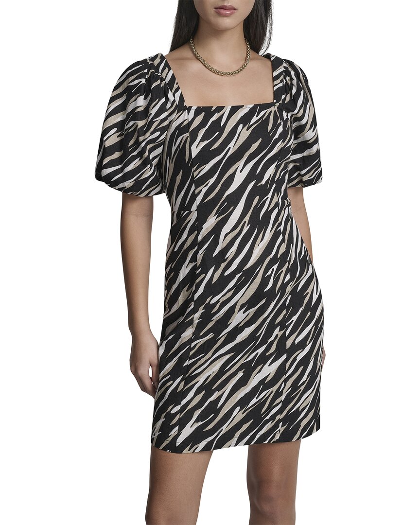 DKNY Dkny Puff Sleeve Printed Linen-Blend Dress