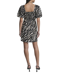 DKNY Dkny Puff Sleeve Printed Linen-Blend Dress