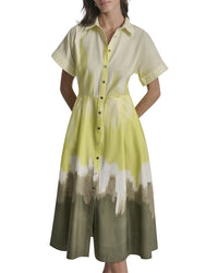 DKNY Dkny Printed Extended Sleeve Button-Down Dress