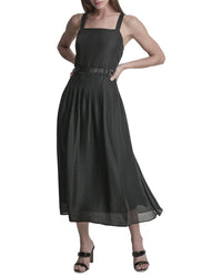 DKNY Dkny Belted Gazare Pleated Dress
