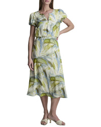 DKNY Dkny Printed Voile Tiered Tie-Neck Dress