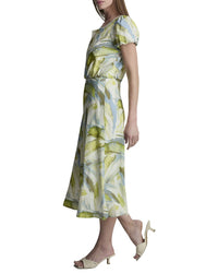 DKNY Dkny Printed Voile Tiered Tie-Neck Dress