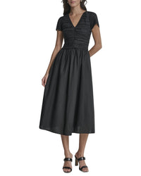 DKNY Dkny Shirring Cap Sleeve Linen-Blend Dress