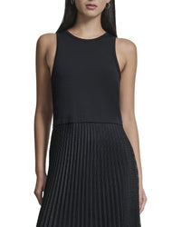 DKNY Dkny Mix Media Pleated Windowpane Dress