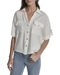 DKNY Dkny Y-Neck Roll Tab Shirt