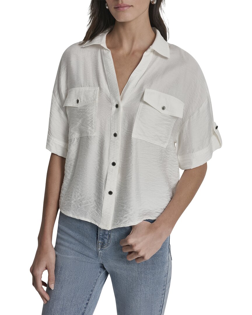 DKNY Dkny Y-Neck Roll Tab Shirt