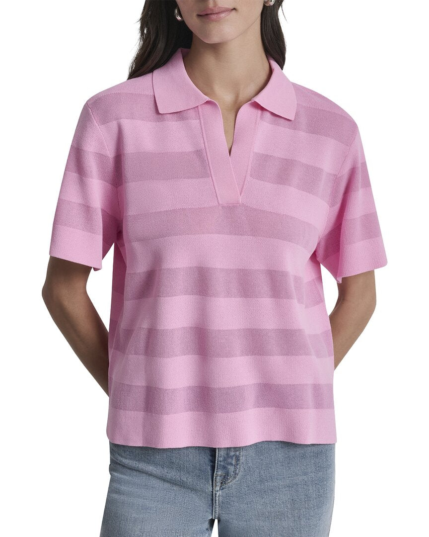 DKNY Dkny Sheer Striped Polo Sweater
