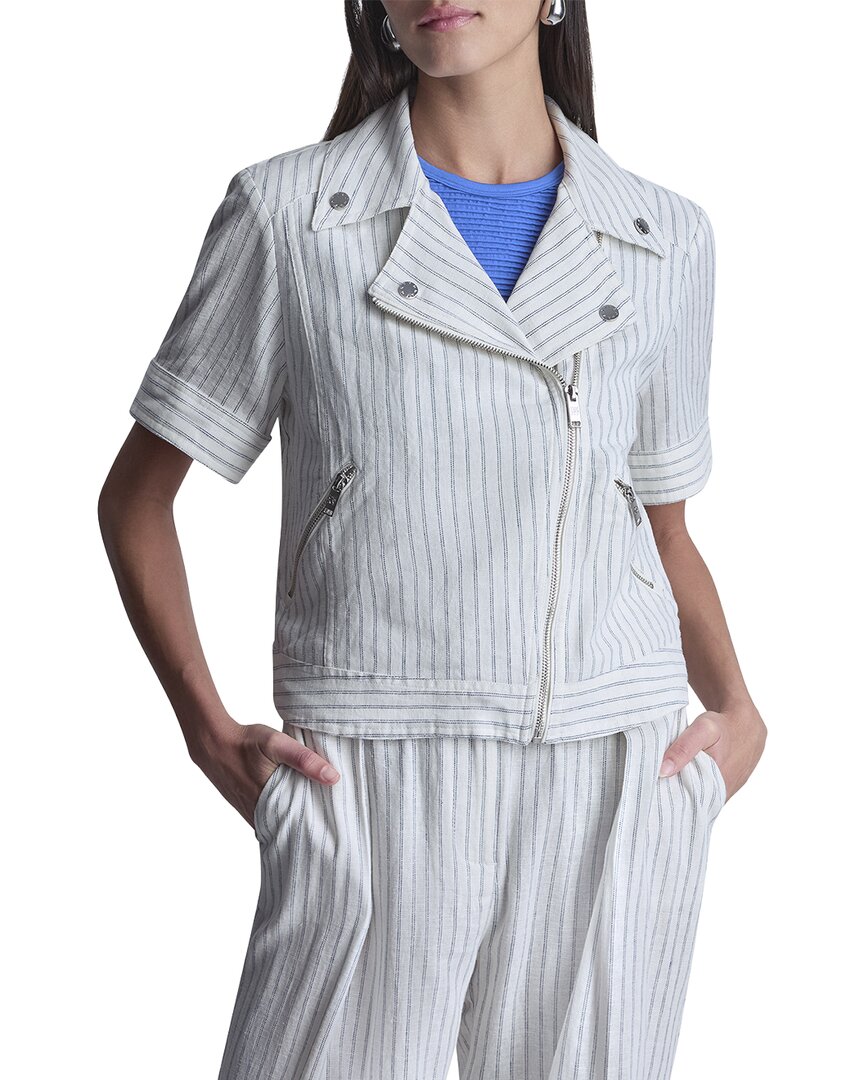 DKNY Dkny Striped Linen-Blend Moto Jacket