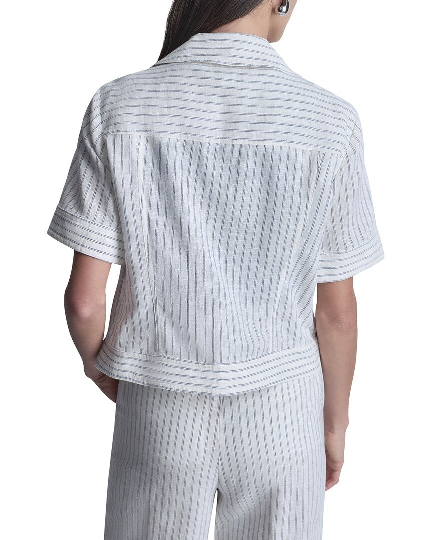DKNY Dkny Striped Linen-Blend Moto Jacket