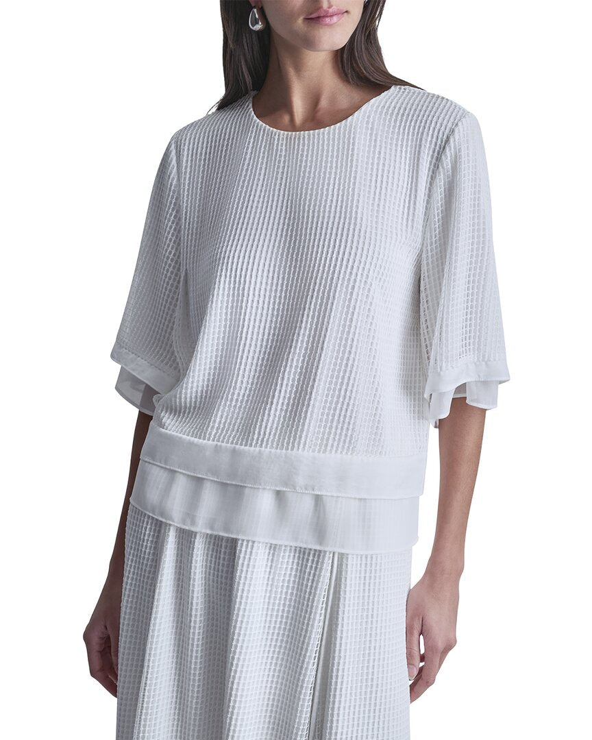 DKNY Dkny 3/4 Drop-Shoulder Layered Windowpane Top