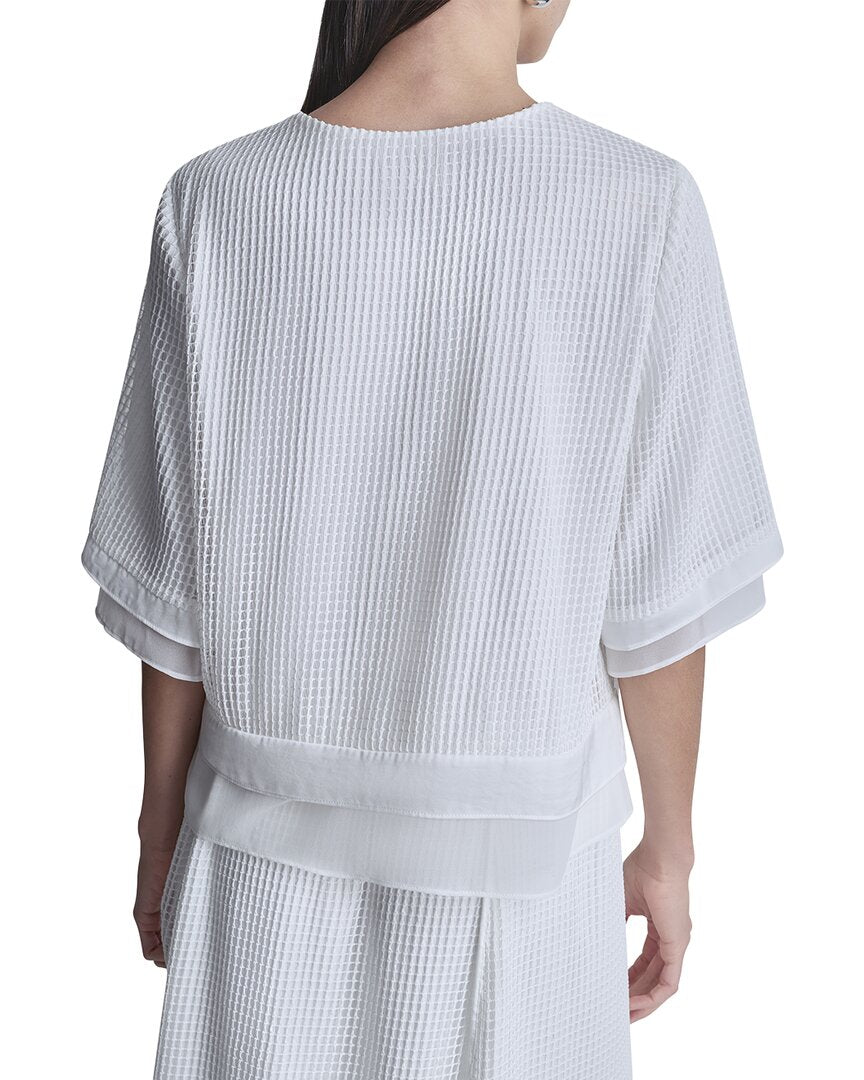 DKNY Dkny 3/4 Drop-Shoulder Layered Windowpane Top