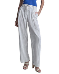 DKNY Dkny Stripe Pleated Wide Leg Linen-Blend Pant