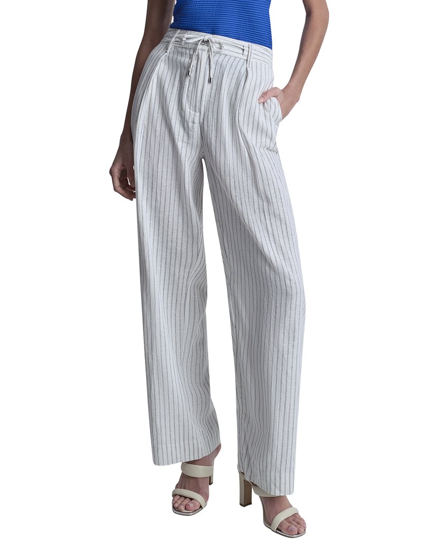 DKNY Dkny Stripe Pleated Wide Leg Linen-Blend Pant