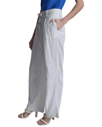 DKNY Dkny Stripe Pleated Wide Leg Linen-Blend Pant
