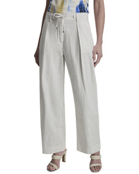 DKNY Dkny Stripe Pleated Wide Leg Linen-Blend Pant