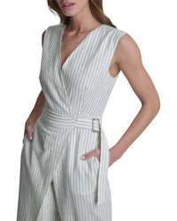 DKNY Dkny Striped Linen-Blend Jumpsuit