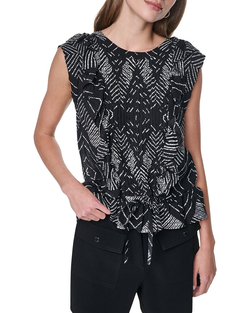 DKNY Dkny Printed Flange Sleeve Top