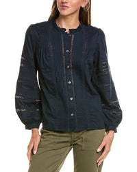 Madewell High-Neck Lace Insert Pintuck Top