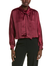 Halston Halston Satin Mock Neck Scarf Blouse