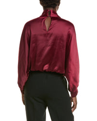 Halston Halston Satin Mock Neck Scarf Blouse