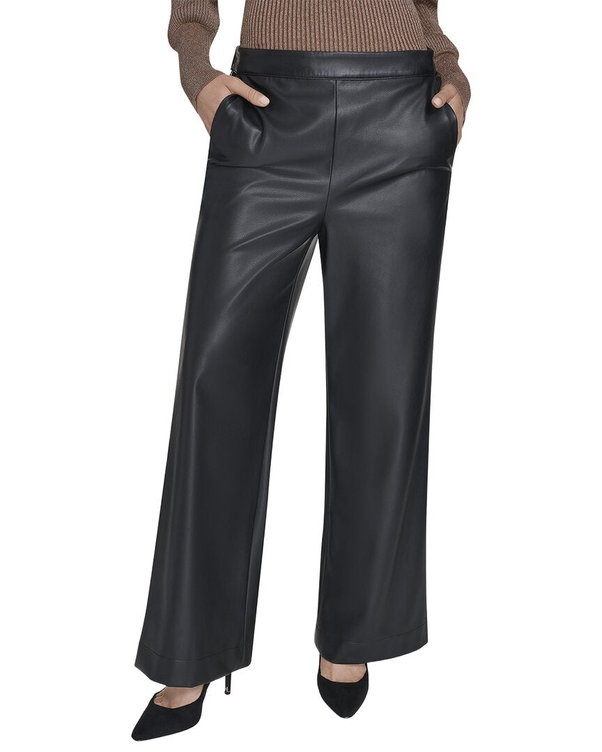 Halston Halston Vegan Leather Wide Leg Pant