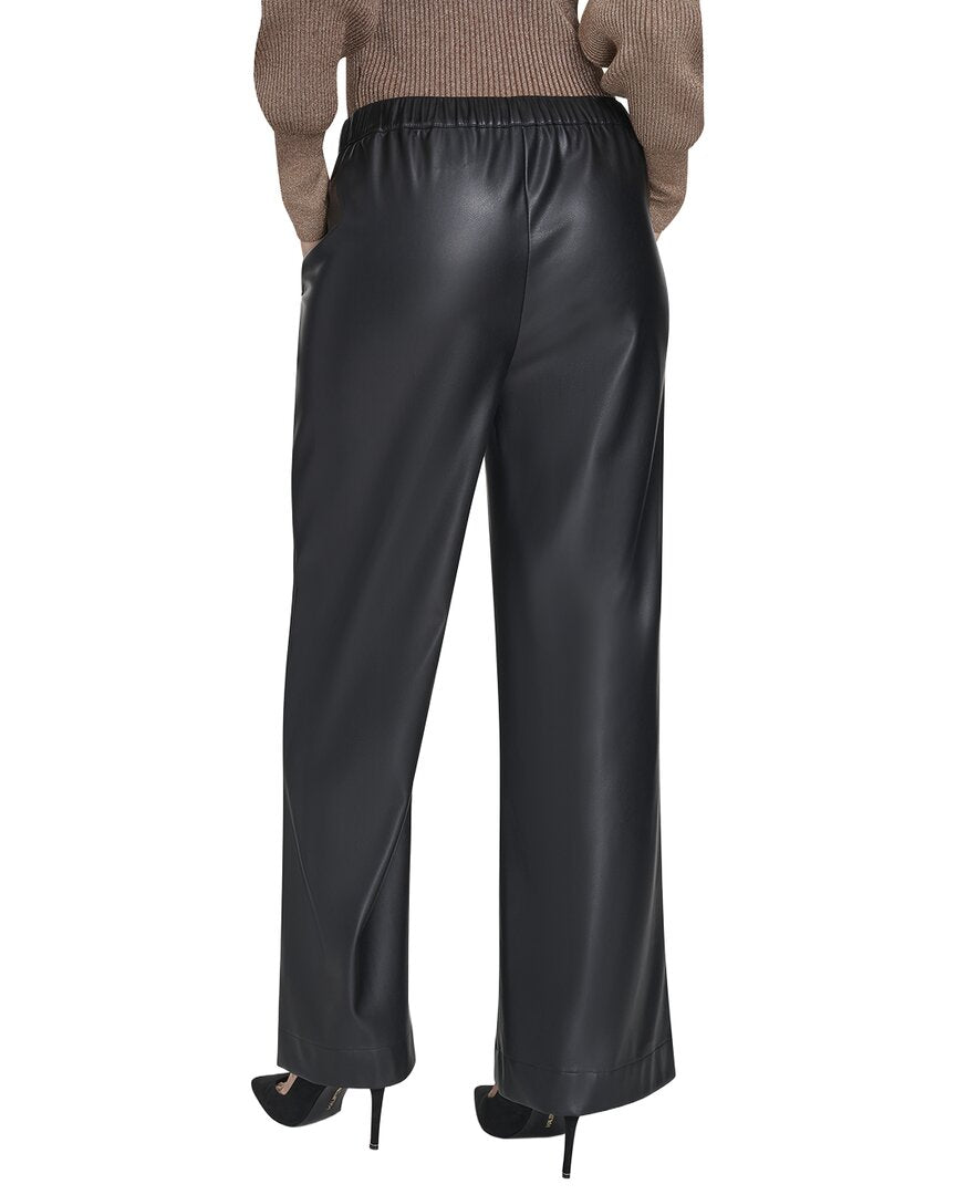 Halston Halston Vegan Leather Wide Leg Pant