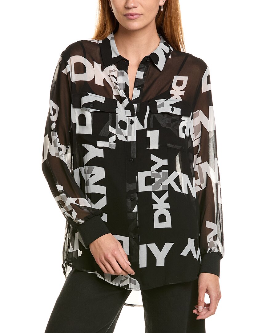 Dkny Chiffon Logo Button Down Shirt