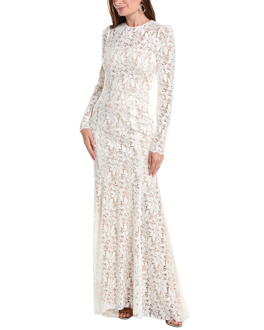 Oscar de la Renta Oscar De La Renta Gardenia Lace Open Back Silk-Lined Gown