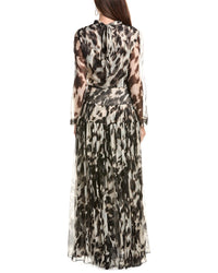 Oscar de la Renta Oscar De La Renta Tie-Neck Cow Print Silk Maxi Dress