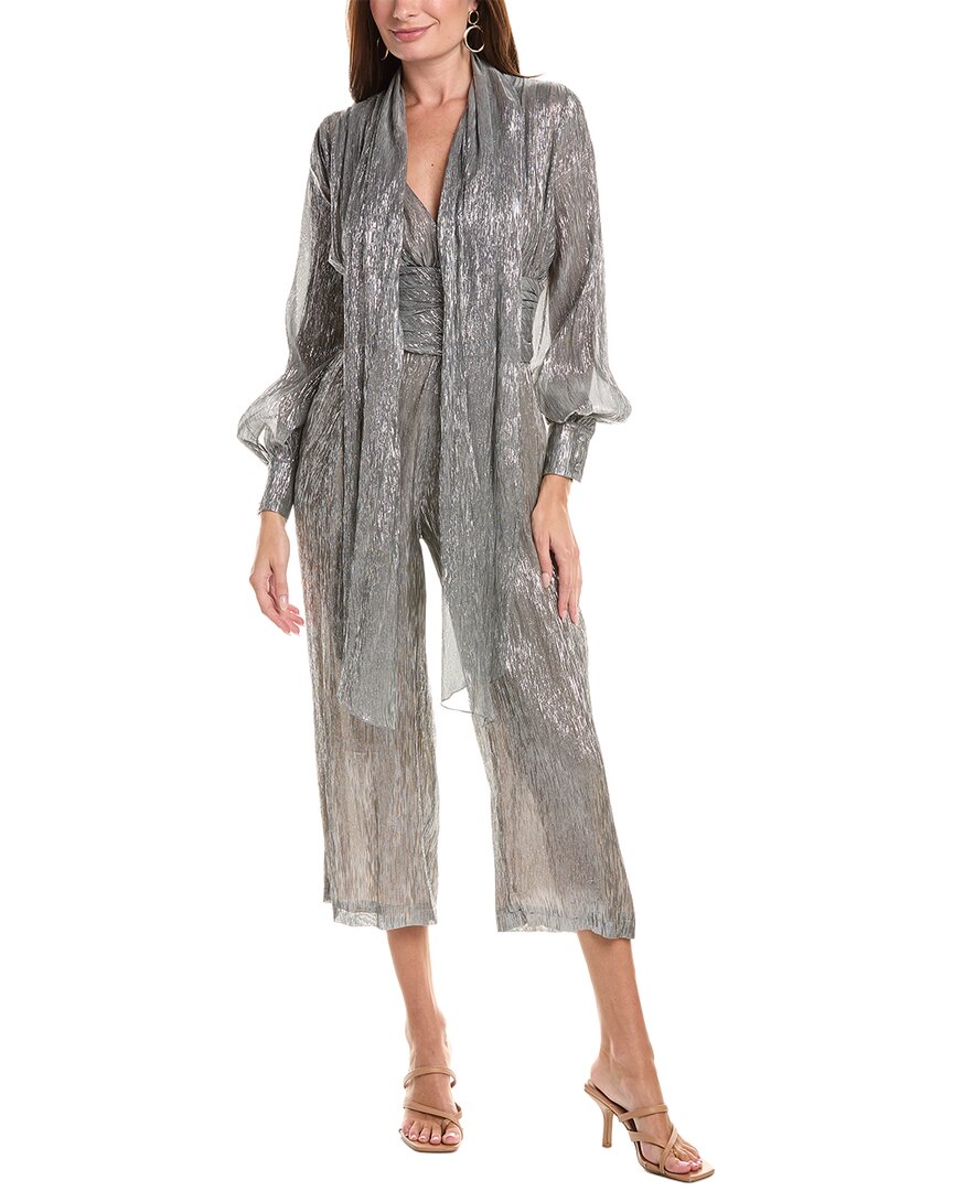 Oscar de la Renta Oscar De La Renta V-Neck Lamé Silk-Blend Jumpsuit