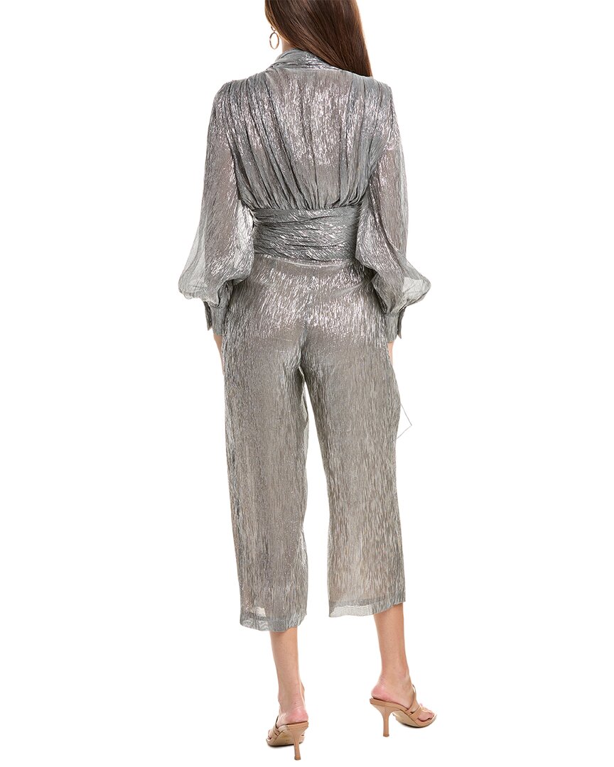 Oscar de la Renta Oscar De La Renta V-Neck Lamé Silk-Blend Jumpsuit
